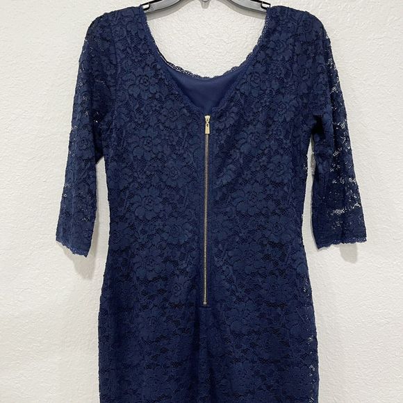 Laundry Lace Bodycon Dress Womens 8 Floral Stretch Blue Shelli Segal Half Sleeve - Picture 5 of 10